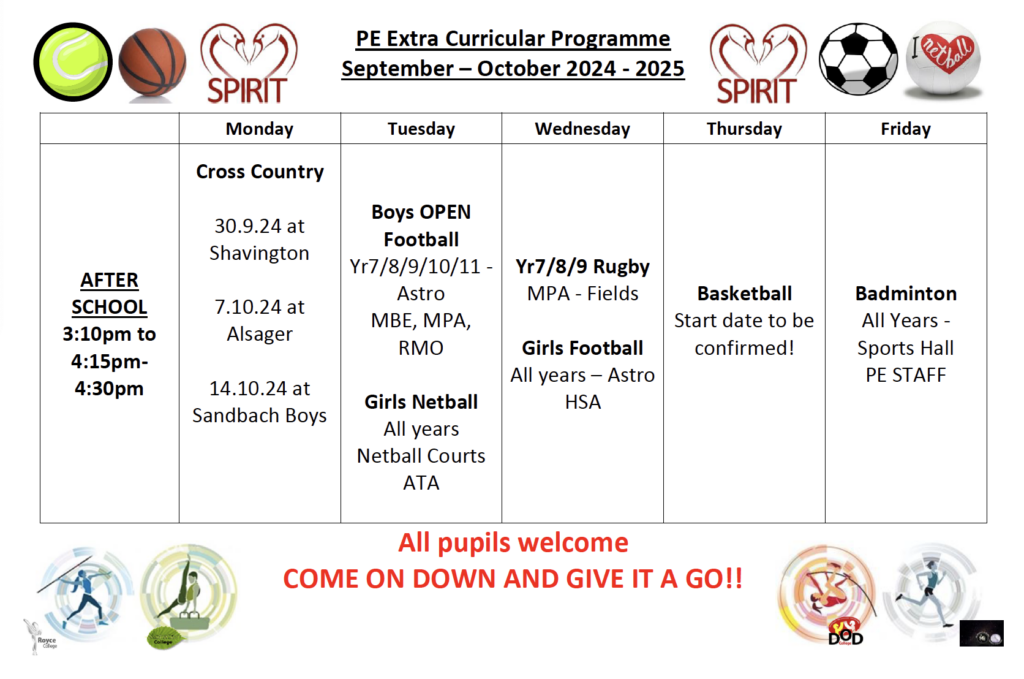 Extra Curricular Club Timetable