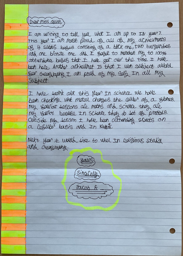 Year 7 letters